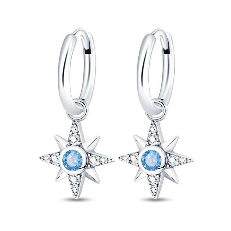 Fashion 925 Silver Earring Blue Zircon Star Moon Butterfly Irregularity Earrings For Woman Fine Engagement Birthday Jewelry Gift