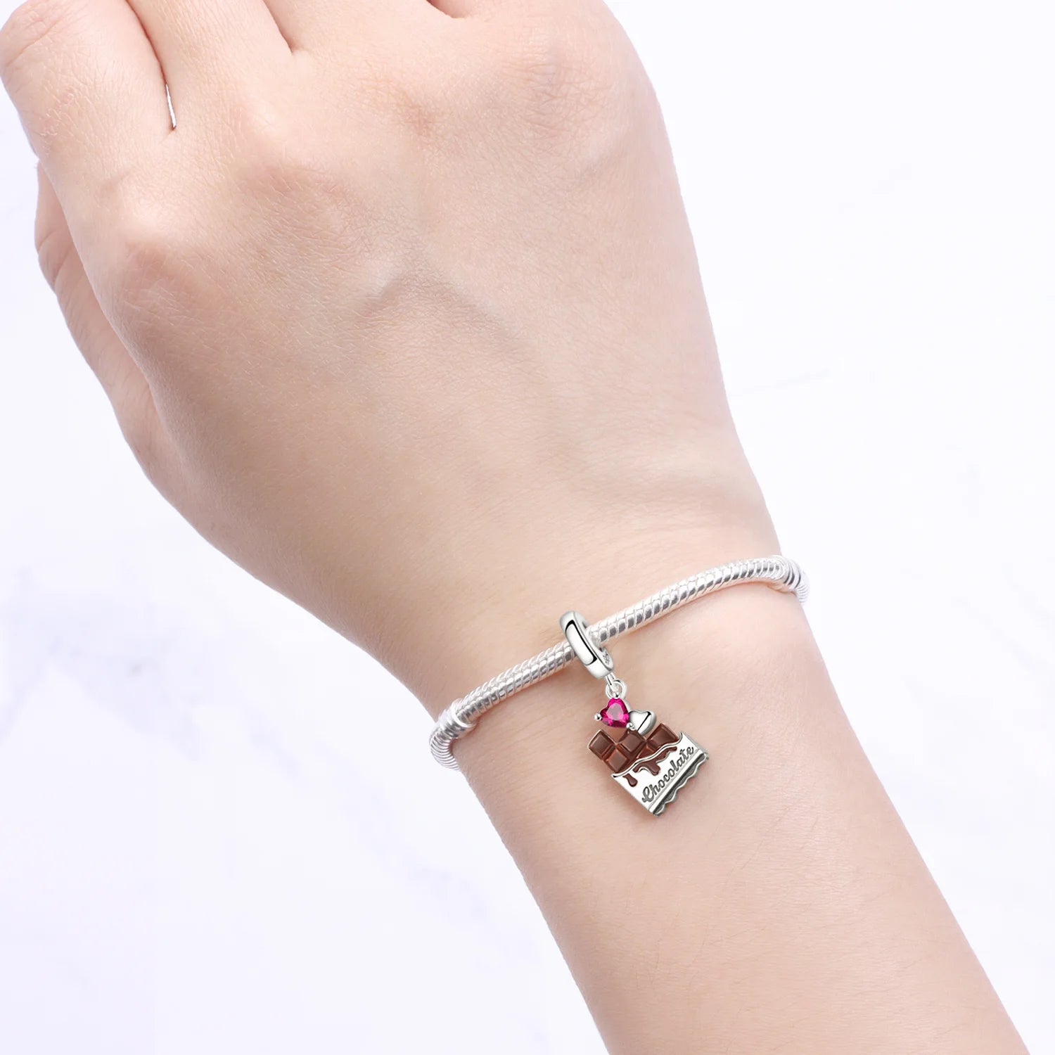 S925 Sterling Silver Heart Zircon Chocolate Coffee Pendant Charms Beads Fit Womans Bracelets Necklace DIY Party Gifts Jewelry
