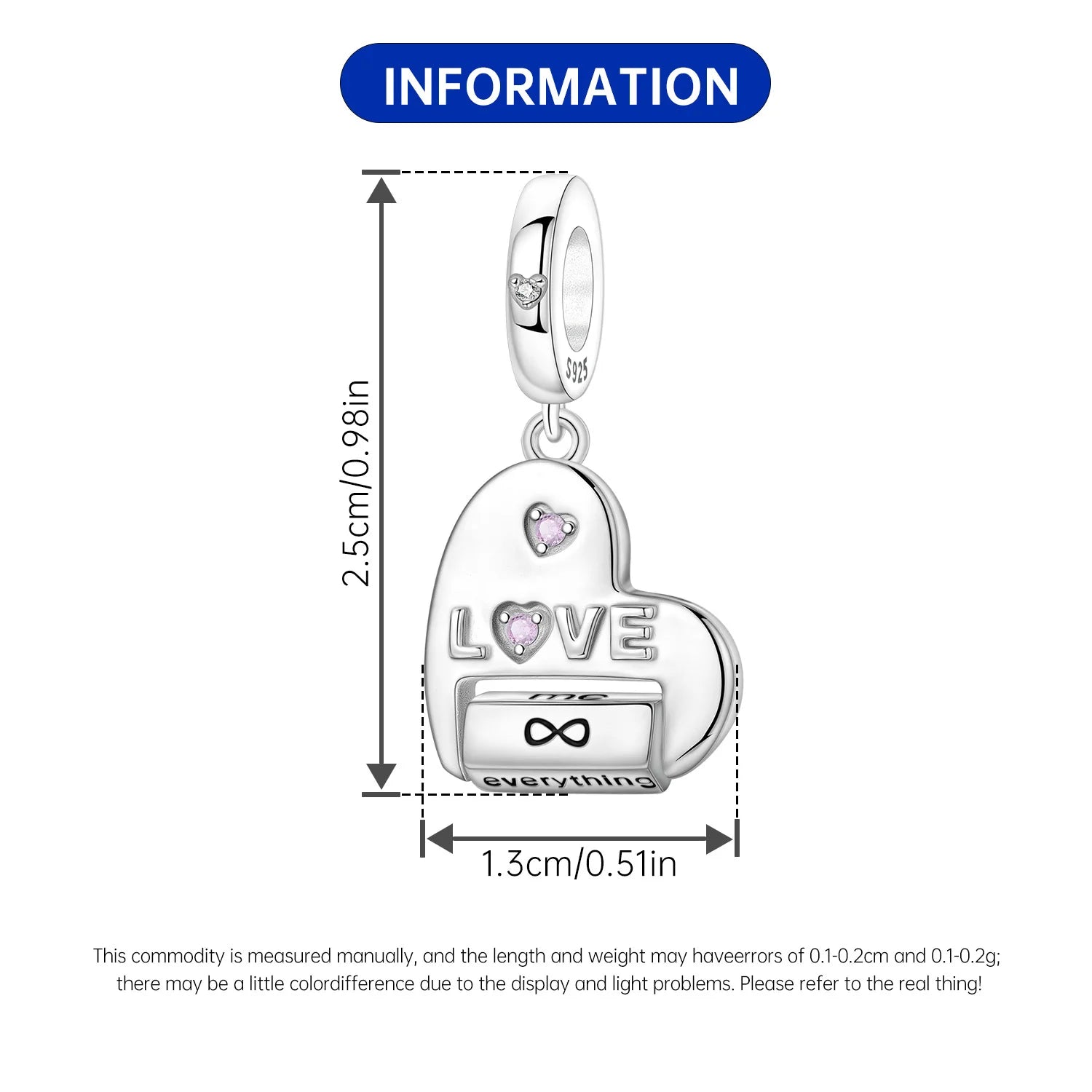 PANPOKI 925 Sterling Silver Infinite Love Heart Shape Beads Original Pendants Bracelet Charm Jewelry Party DIY Trendy Gifts