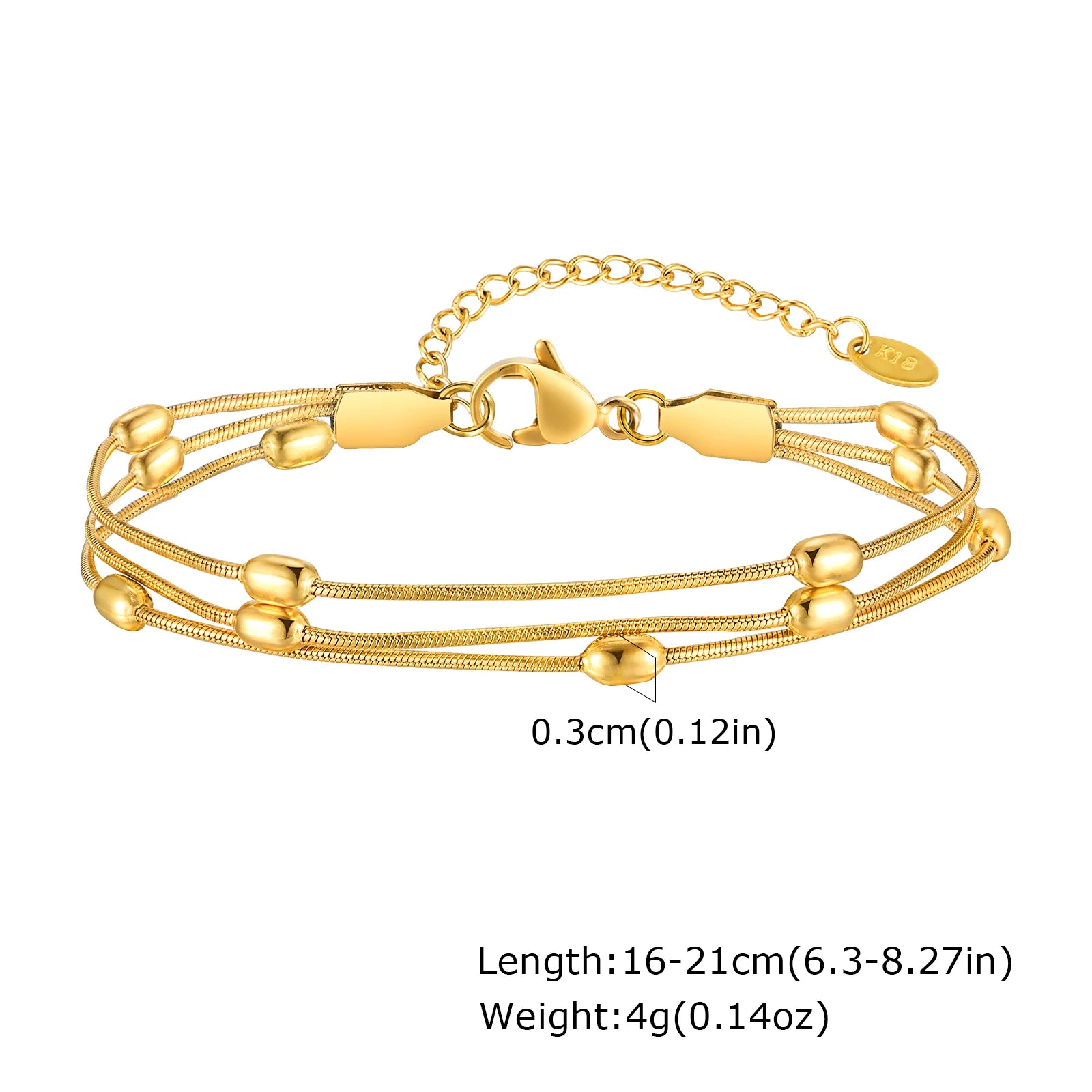 Vnox Summer Stainless Steel Three-layer Snake Chain Anklets For Women Gold Color Circle Bead Foot Hand Jewelry Fashion Style
