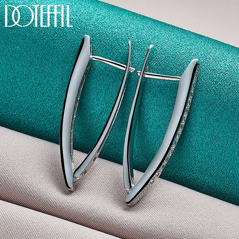 DOTEFFIL 925 Sterling Silver AAA Zircon Charm V  Earring For Woman Jewelry Fashion Wedding Party Gift