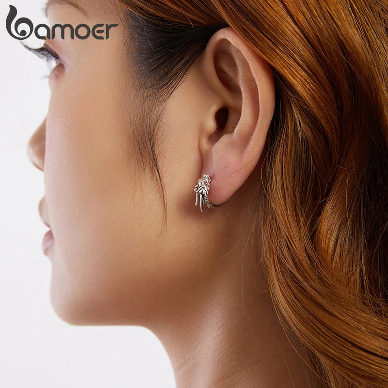 BAMOER Solid 925 Sterling Silver Dragon Hoop Earrings for Women, Hypoallergenic Lightweight Personalized Dragon Jewelry Gift