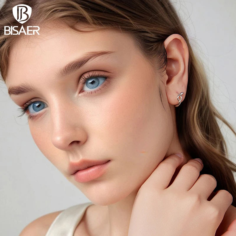 BISAER 925 Sterling Silver Vintage Viper Hoop Earrings Snake Red Zircon Ear Clip For Women Party Original Fine Jewelry ECE1891