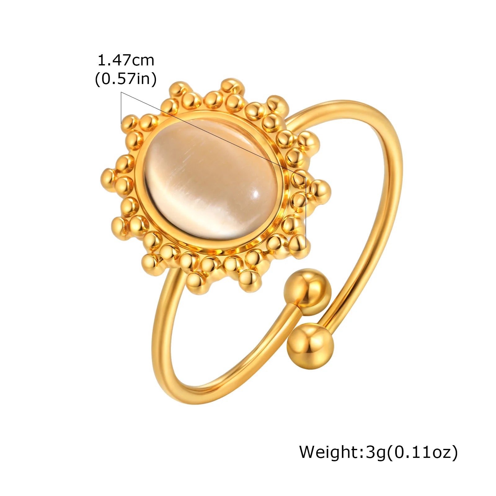 Vnox Stainless Steel Sun Turquoise Opal Rings For Women Gold Color Oval Round Opal Rings Aesthetic Ring Jewelry Wedding Party