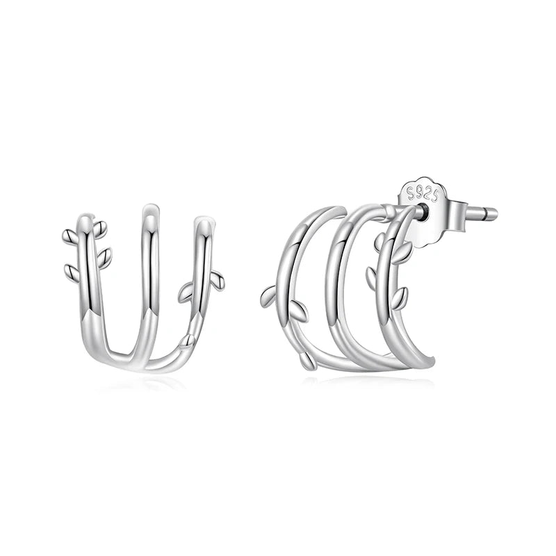 WOSTU 925 Sterling Silver Multi layer Leaves Stud Earrings Moon Star Zircon Ear Studs For Women Party Stacking Jewelry Girl Gift