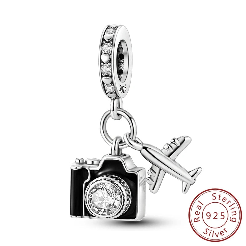 Original Charms Pendant Real S925 Sterling Silver Travel Luggage Airplane Charms Beads for Women Fine Jewelry Gift Making