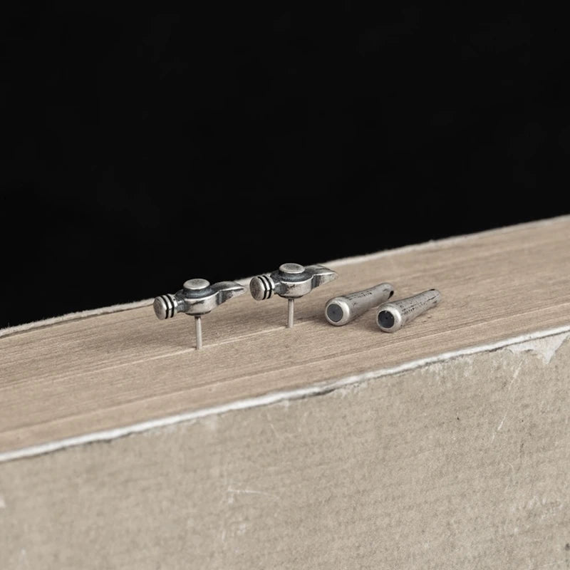 MKENDN 100% 925 Sterling Silver Earrings Men Women Vintage Tool Hammer Stud Earrings Personality Jewelry Halloween Party Gifts