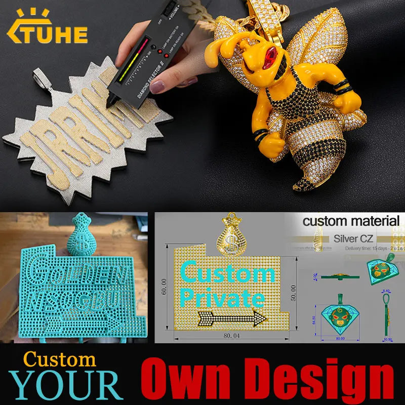 Private Custom Made Your Own Design Pendant Hip Hop Jewelry For Men Women 925 Sterling Silver With Moissanite Custom