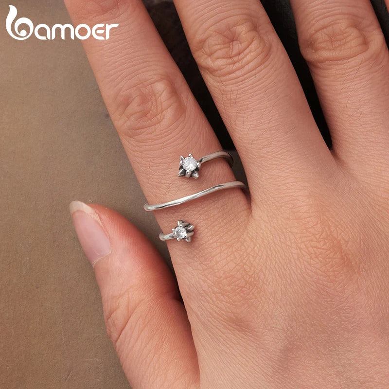 BAMOER Dreilagiger Sternenring aus 925er Sterlingsilber, minimalistischer, verstellbarer Zirkonia-Ring für Damen – das perfekte Geschenk zum Geburtstag!