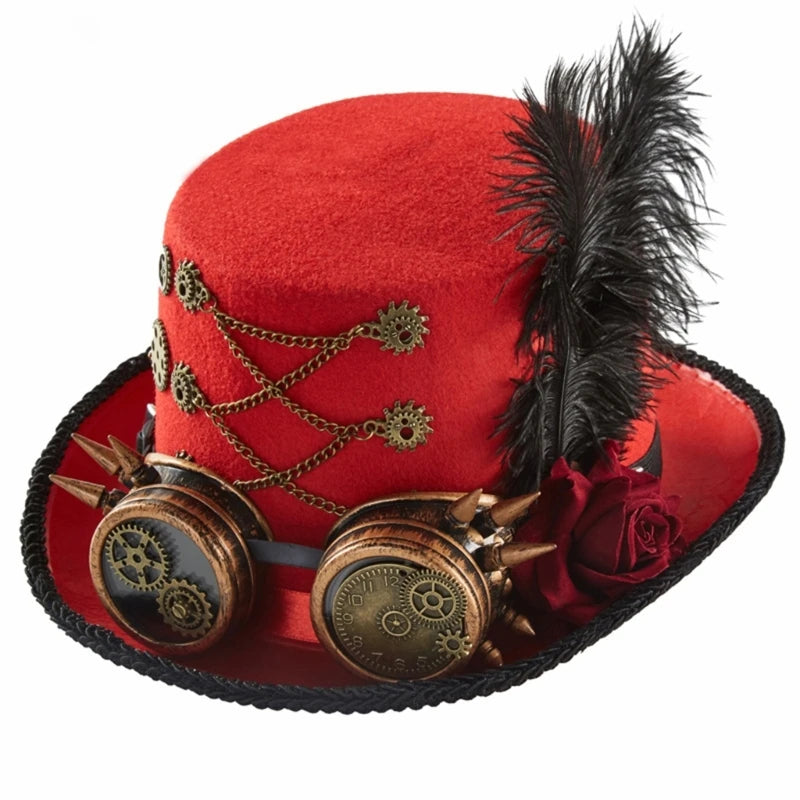 Chapeau haut-de-forme Steampunk pour homme avec lunettes, accessoire Steampunk pour Halloween.