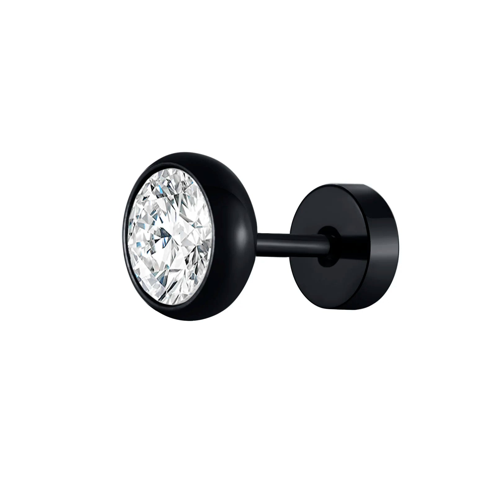 Vnox Multi-faced Cut Zircon Stone Earrings for Men Boys, Screw Back Stud Barbell Shaped Earrings,Black Stainless Steel Jewelry