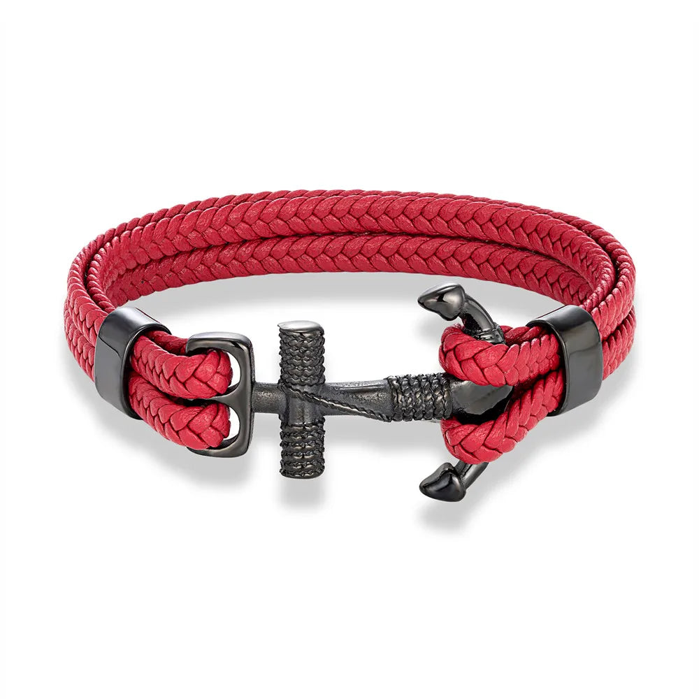 MKENDN Navy Style Men Vintage Anchor Bracelet Handmade Woven Multilayer Leather Bracelets Women Cuff Wrap Rope Wristband Gift