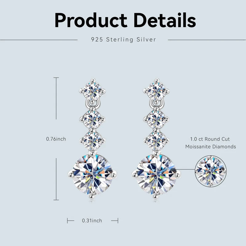 OXTAO 925 Sterling Silver Full Lab Moissanite Drop Earrings Wedding Diamond Earrings Jewelry for Women with GRA Certified