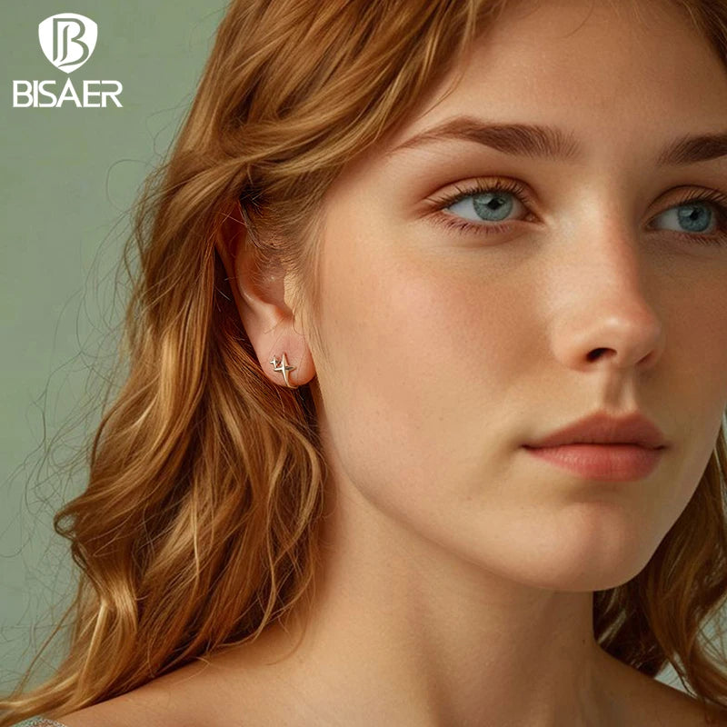 BISAER Boucles d'oreilles créoles en argent sterling 100 % 925 avec étoiles de rêve pour femme, bijoux de fête, de mariage, de fête, EFE1076
