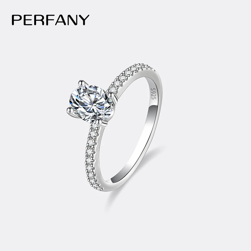 PERFANY 1-3CT Oval Cut Moissanite Ring For Women S925 Pure Silver Pigeon Egg Diamond Ring Fashion Wedding Jewelry Gift - Madeinsea©