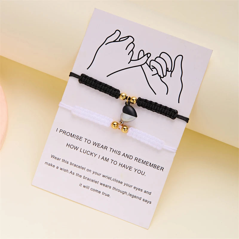 2pcs Magnetic Couple Bracelets Love Heart Shaped Matching Attraction Adjustable Bracelet Women Men Lover Engagement Jewelry Gift