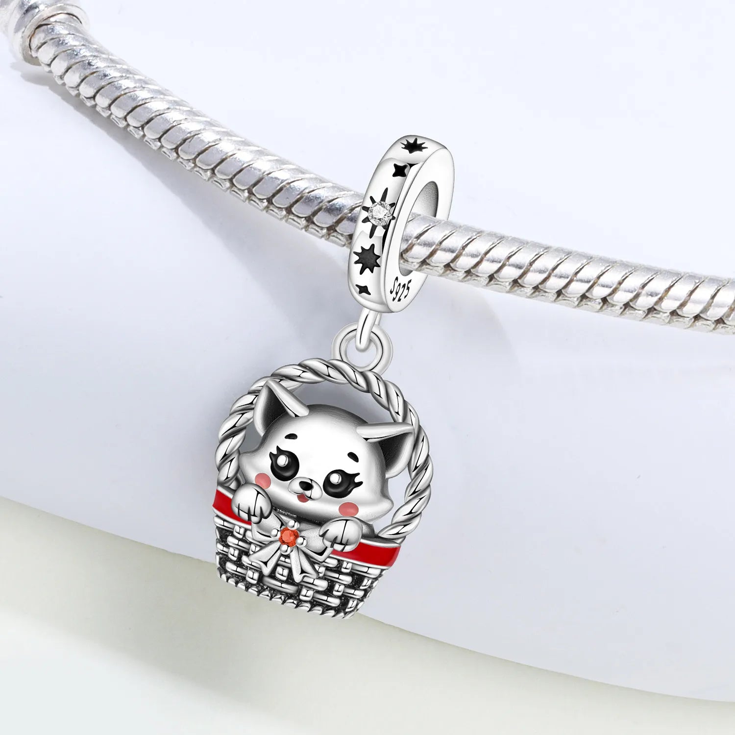 PANPOKI 925 Sterling Silver Basket Cat Pet Animal Pendant Beads Original Pendants Bracelet Charm Jewelry Party DIY Trendy Gift