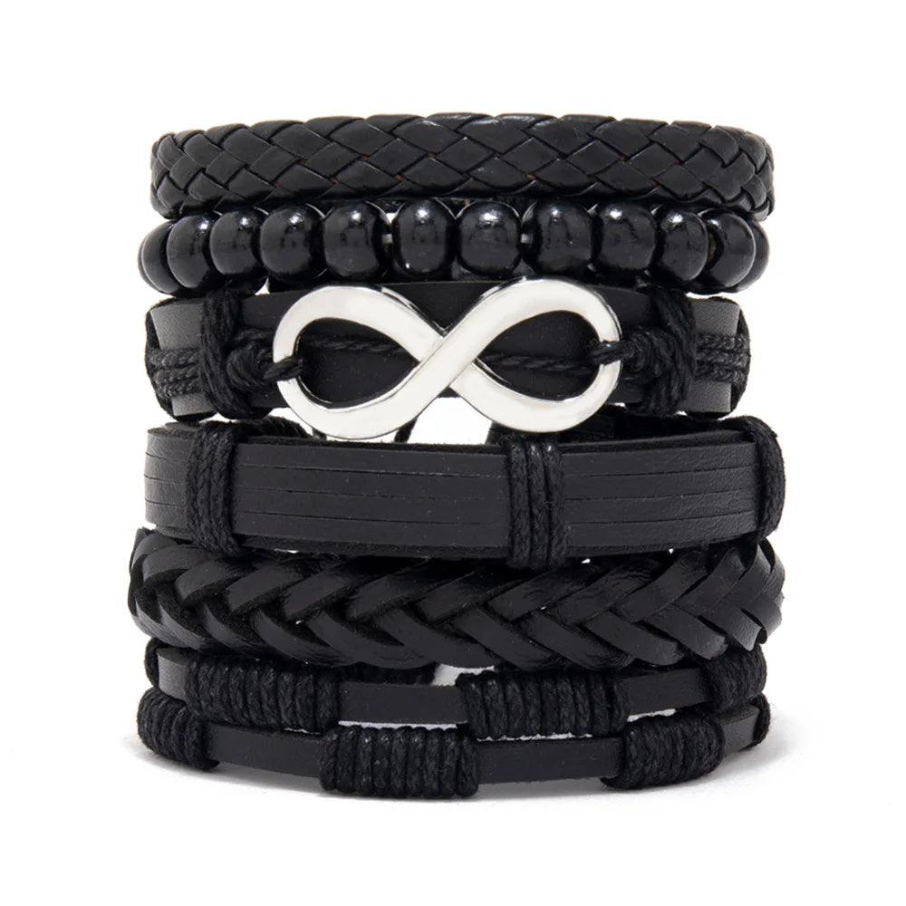 8 Fashion Bracelet Viking Bracelet For Men Hand Bracelets Woven Skull Hand Jewelry Adjustable Leather Set Bracelet For Leather