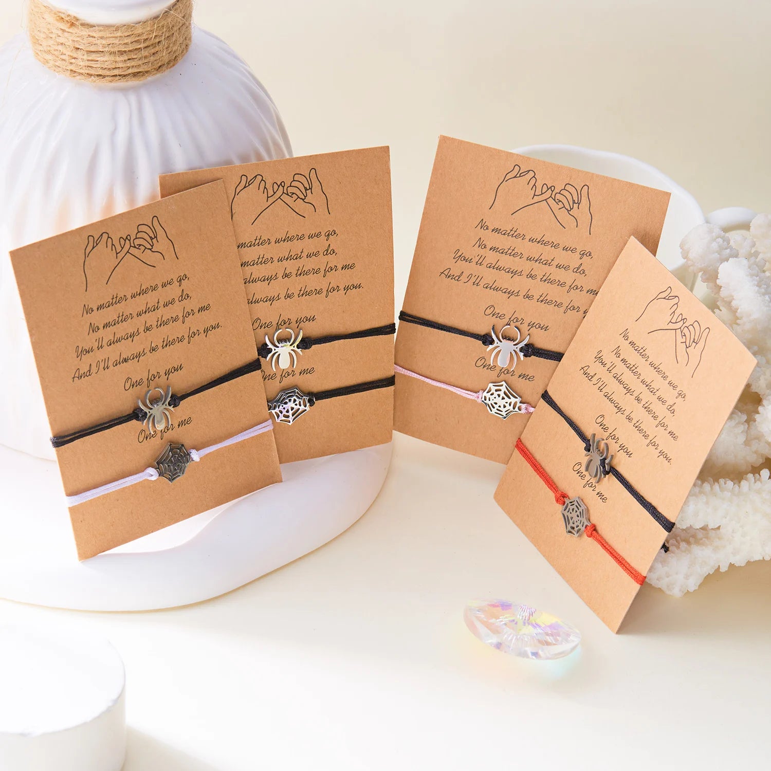 2pcs/Set Romantic Spider Web Couple Bracelet For Women Men Handmade Braided Rope Wish Card Halloween Friendship Jewelry Gifts