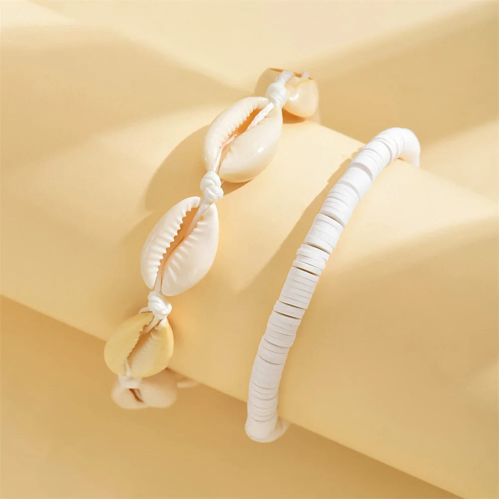 2pcs/Set Creative Ocean Animal Conch Shell Anklets For Women White Foot Chains Beach Jewelry Ankle Bracelet Summer Accessories