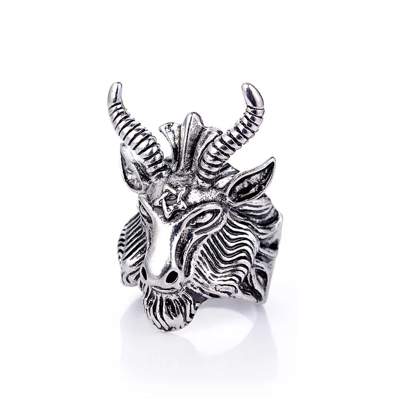 Retro Sigil of Baphomet Large Ring For Men Punk Gothic Rock Hiphop Open Ring Handmade Designer Jewelry Biker Accessories Gift