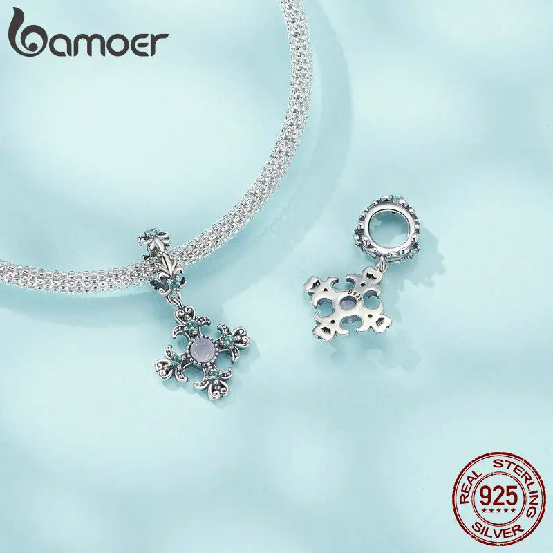 Iris Cross Charm for Women 925 Sterling Silver Cross Pendant Flower Initial Pendant fit Charm Bracelet Christmas DIY - Madeinsea©
