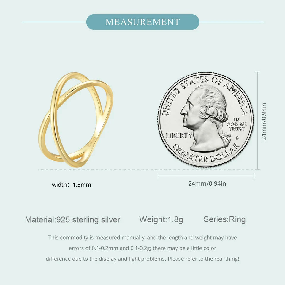 BAMOER 14K Gold Plated X Ring Dainty Minimalist 925 Sterling Silver Cross Ring for Women Promise Jewelry 2 Colors SCR543
