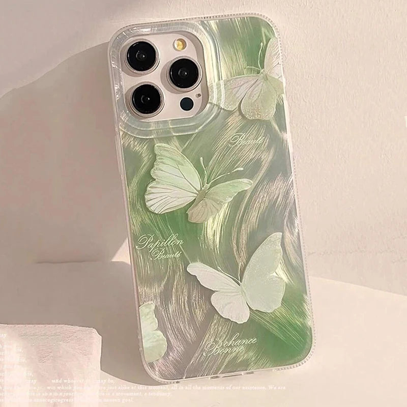 A55 Case Green Gradient Butterfly Phone Case for Samsung S25 S24 Ultra Galaxy A15 A35 A54 A53 A52 A34 A16 S22 S21 S23 FE Cover