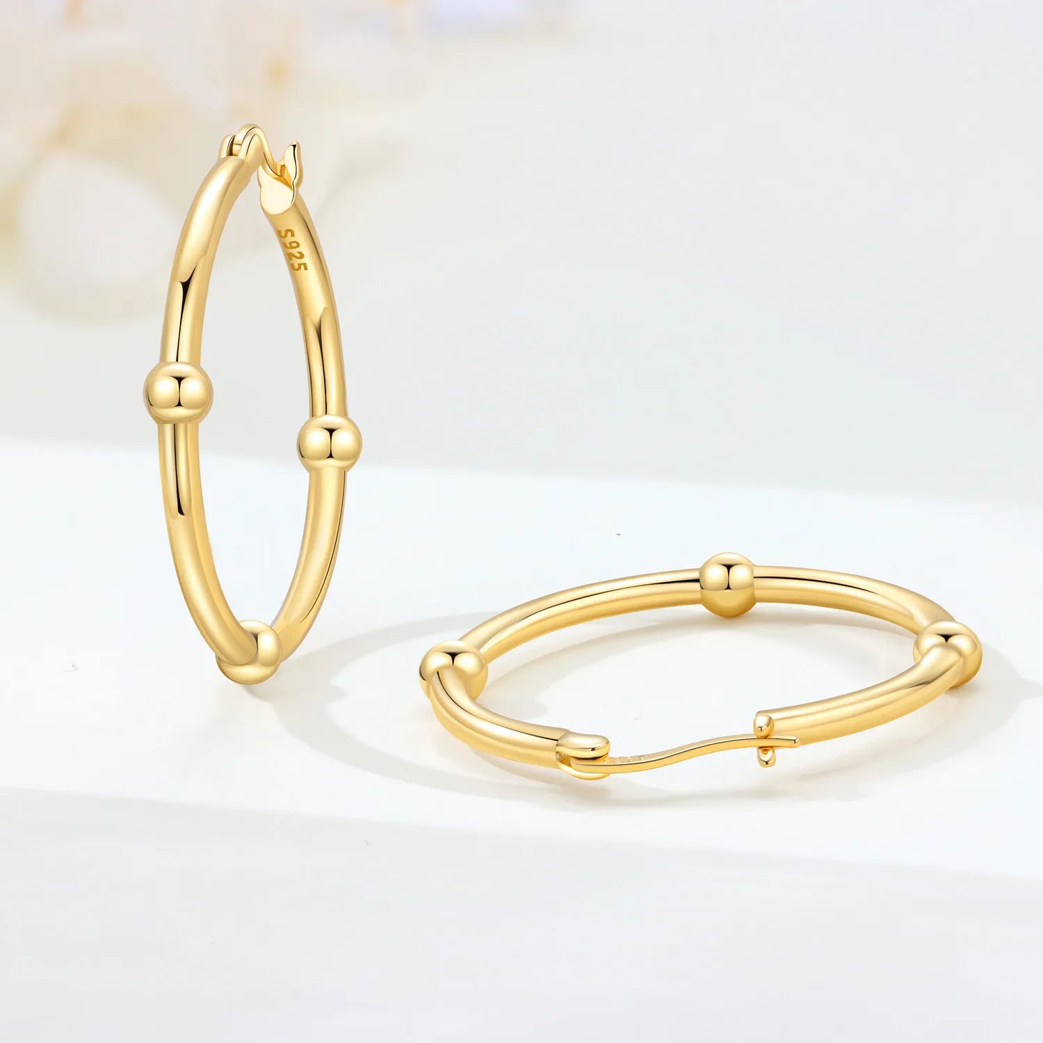 PANPOKI S925 Sterling Silver Golden Minimalist Geometric Earrings Versatile Hoop Earrings For Women Jewelry Original Party Gift