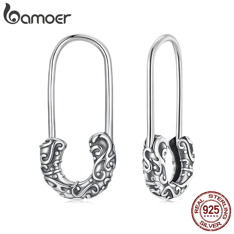 BAMOER Oxidized Scroll Pattern Hook Earrings Thin Hoop Earrings for Women Minimalist Fine Jewelry Gift 925 Sterling Silver