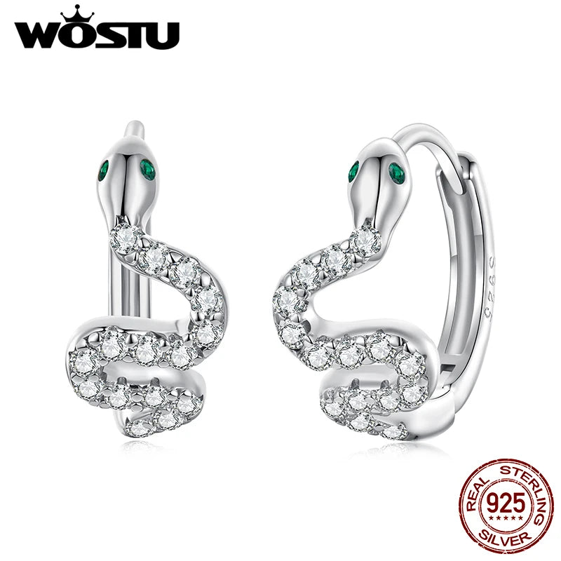 WOSTU 925 Sterling Silver Snake Huggies Earrings For Women, Hypoallergenic Cubic Zirconia Hoop Earring Party Night Out Gift