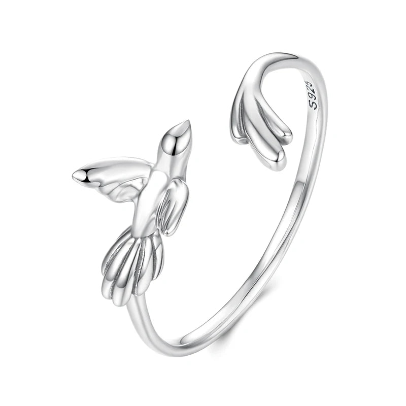 WOSTU 925 Sterling Sliver Bird Open Ring For Women, Solid Silver Stackable Party Rings Funny Jewelry Birthday Gift For Girl