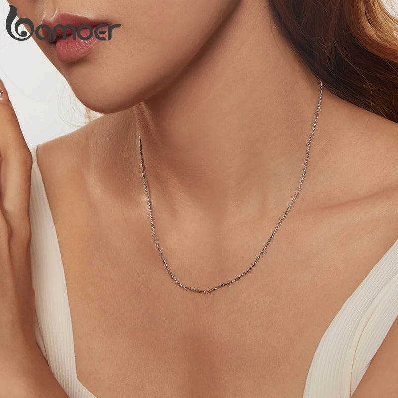 BAMOER Gold Plated Meteor Round Necklace for Women, 925 Sterling Silver Adjustable Basic Chain Necklace Bridal Wedding Jewelry