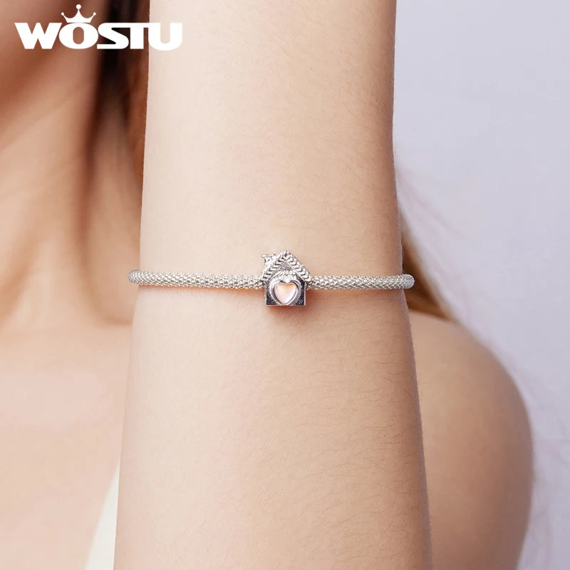 WOSTU 925 Sterling Silver Warm House Charm Baby Family Bear Pendant Love Cute Fit Original Bracelet&Necklace Fine Jewelry Gift
