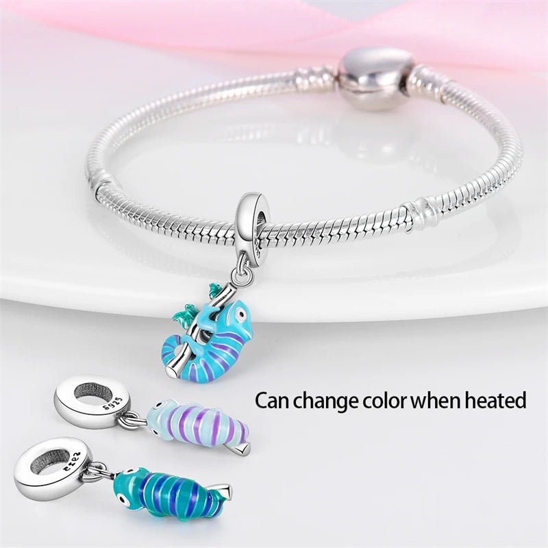 925 Silver Plated Luminous Chameleon Change Color Butterfly Insect Charms Pendant Fit Pandach 925 Original Bracelets DIY Jewelry