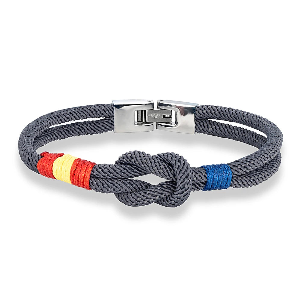 MKENDN Fashion Men Women Spain Flag Double Strand Nautical Rope Bracelet Stainless Steel Buckle Lucky Patriotic Couple Gifts