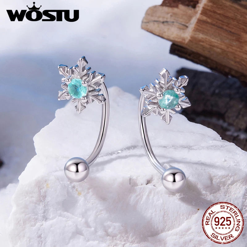 WOSTU 925 Sterling Silver Ball Snowflake Front Back Earrings For Women, Mini Earring jackets Birthday Anniversary Jewelry Gift