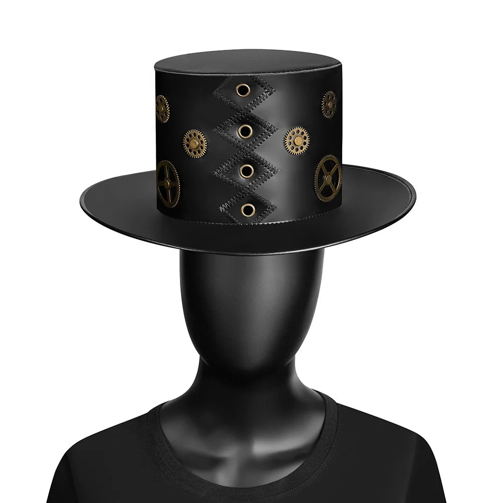 Vintage steampunk men's hat with top hat steampunk leather bowler hat halloween top hat gothic rave nightclub