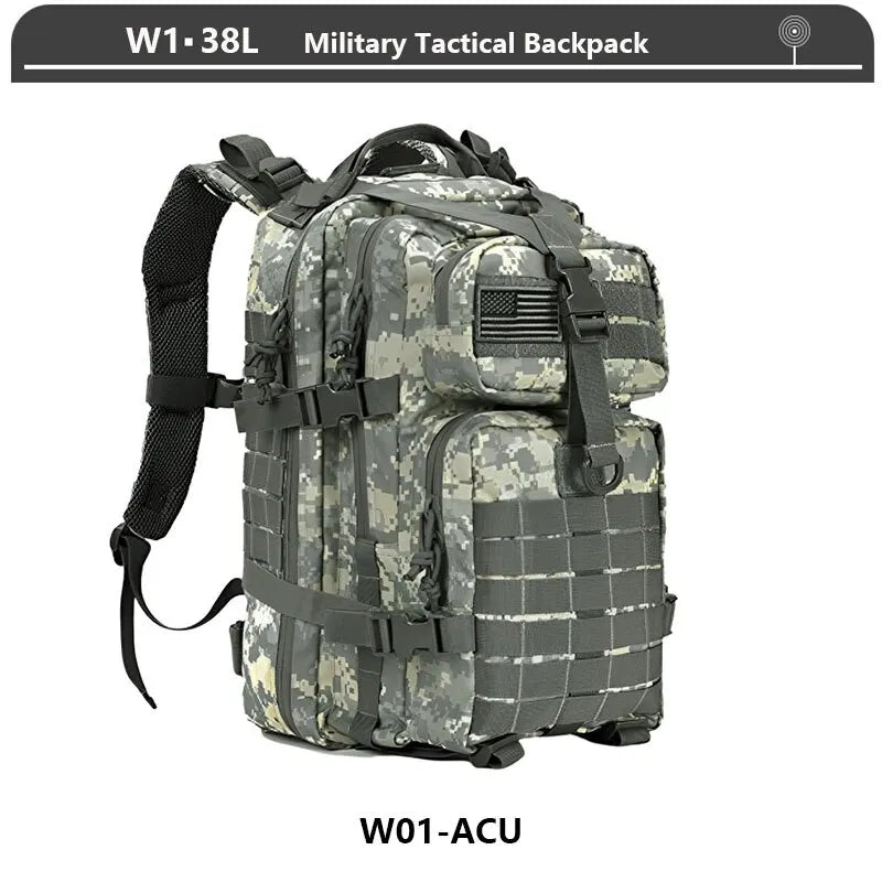 Tactical Backpack 3 Day Assault Pack Molle Bag 38/45L Large Outdoor Waterproof Hiking Camping Travel 600D Rucksack Men Fishing - Madeinsea©