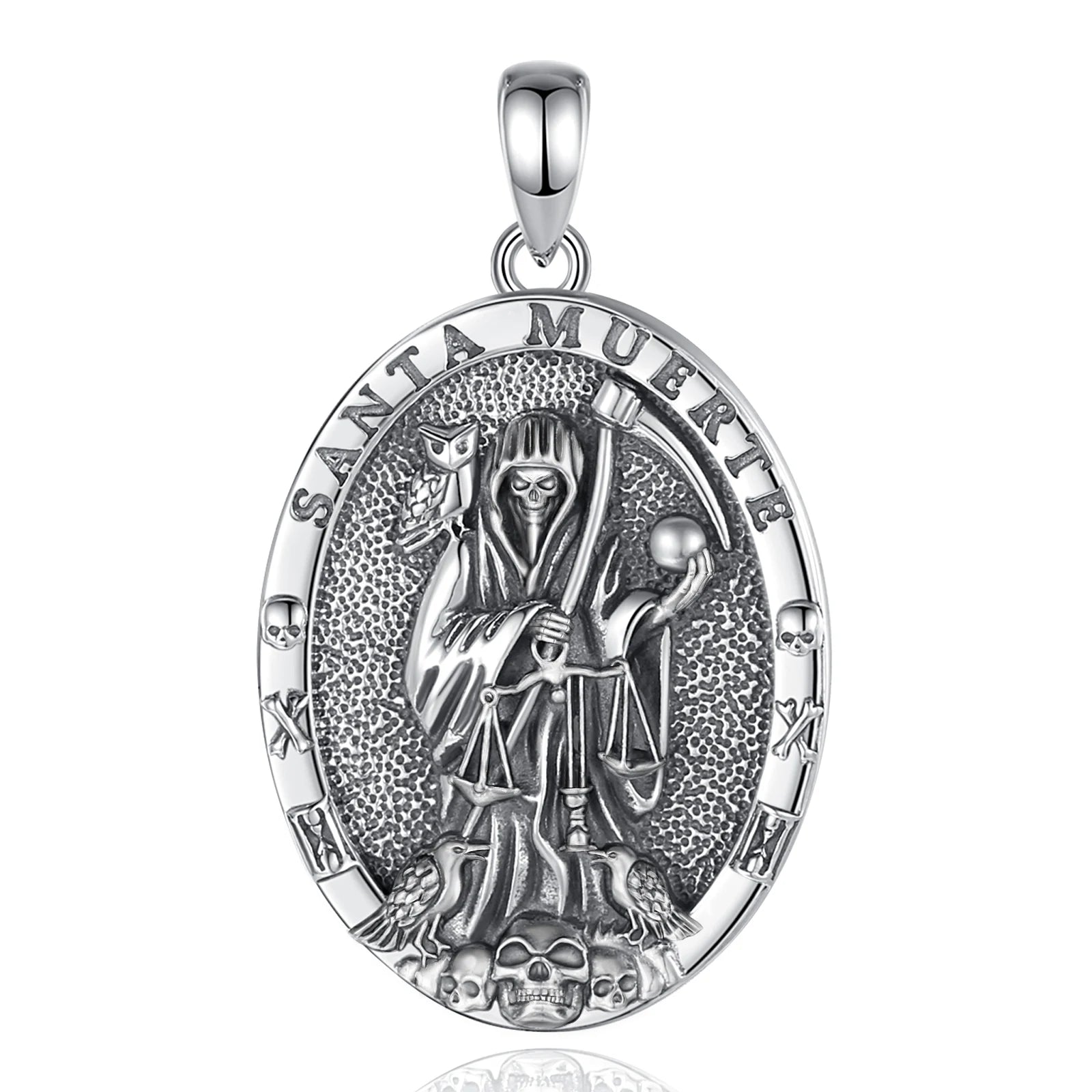 Eudora 925 Sterling Silver Santa Muerte Necklace for Women Man Holy Death Scythe Pendant Santa Muerte Jewelry Personality Gift