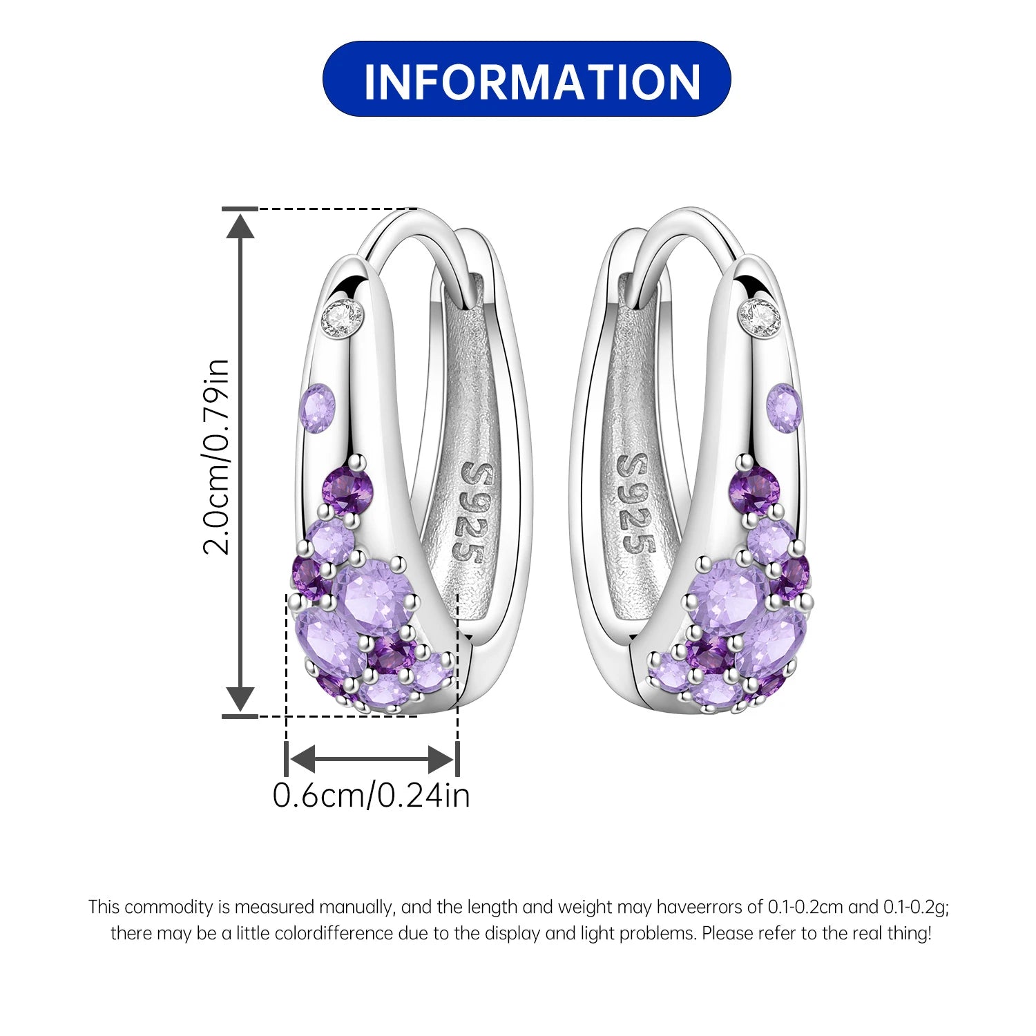 PANPOKI S925 Sterling Silver Purple Zircon Series Earrings Hoop Earrings For Women Jewelry Original Party Trendy Gifts