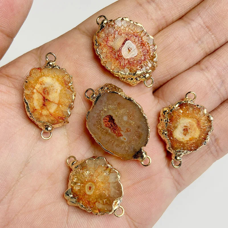 2PCS/lot Natural Druzy Agates Connectors Irreguar Round Quartzs Pendant For Jewelry Making Necklace Bracelets DIY Accessories