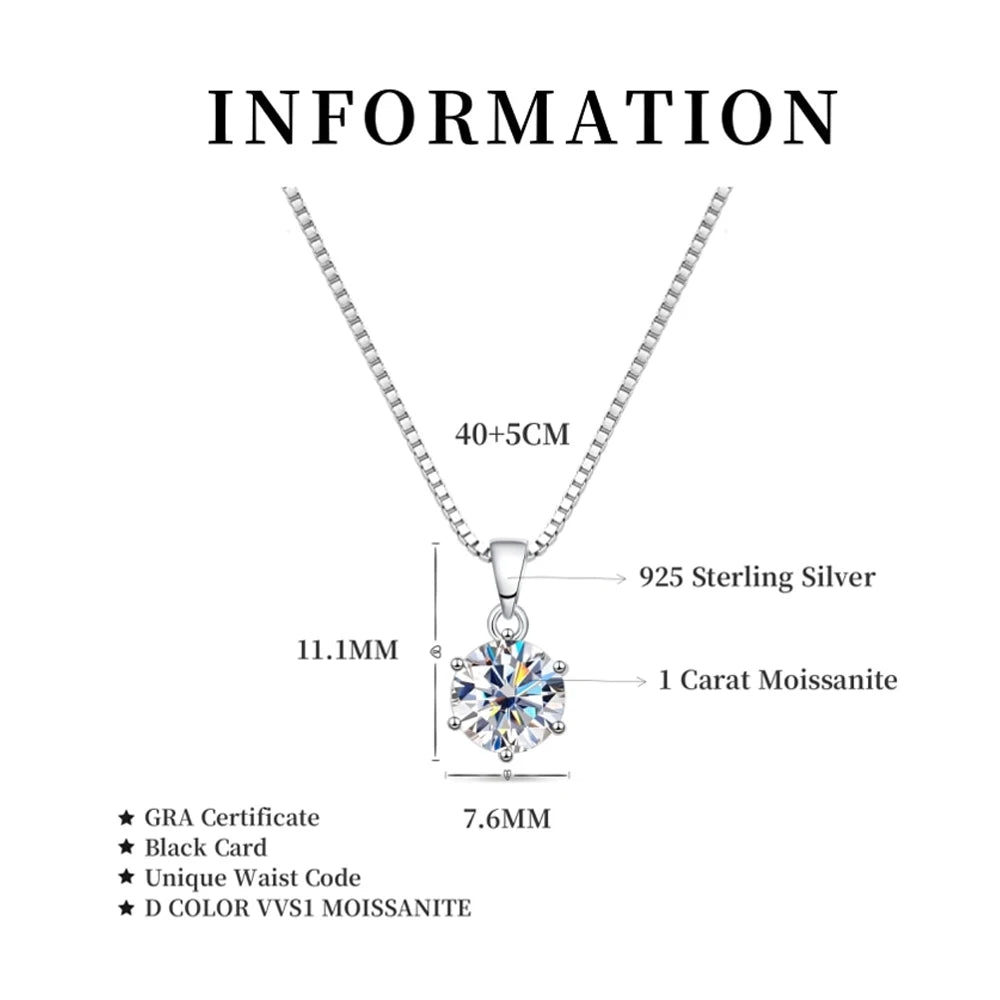 Serenity 1-10ct D Color Big Moissanite Pendant Necklace Women Wedding Gift S925 Sterling Silver Sparkling Lab Diamond Neck Chain - Madeinsea©