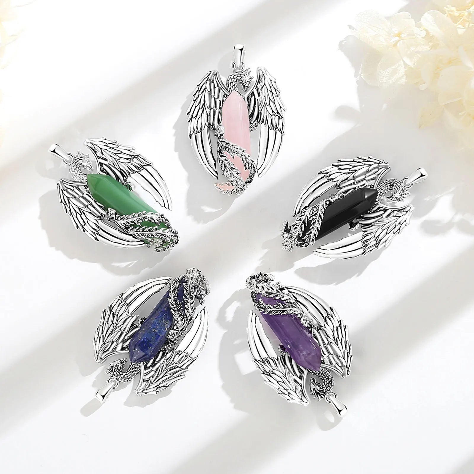 Eudora Phoenix Twining Hexagonal Lapis Lazuli Prismatic Necklace Punk Natural Healing Stone Crystal Pendant Personality Jewelry