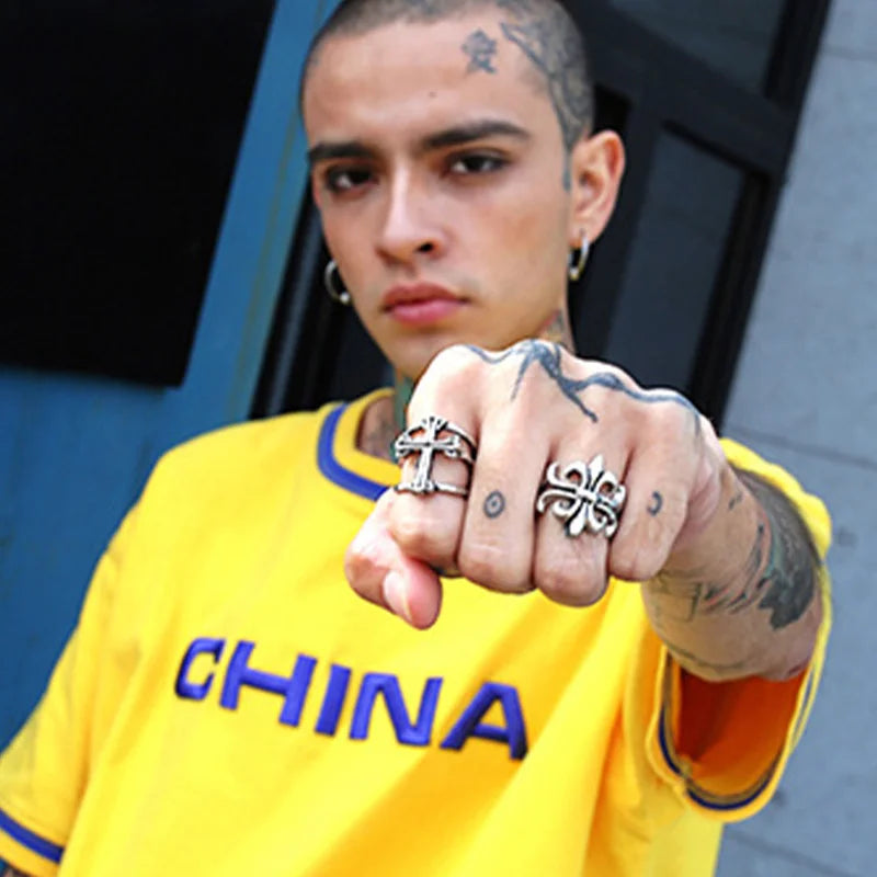 Retro Double Band Cross Ring For Men Punk Gothic Rock Hiphop Open Ring Biker Accessories Handmade Designer Jewelry Unisex Gift - Madeinsea©