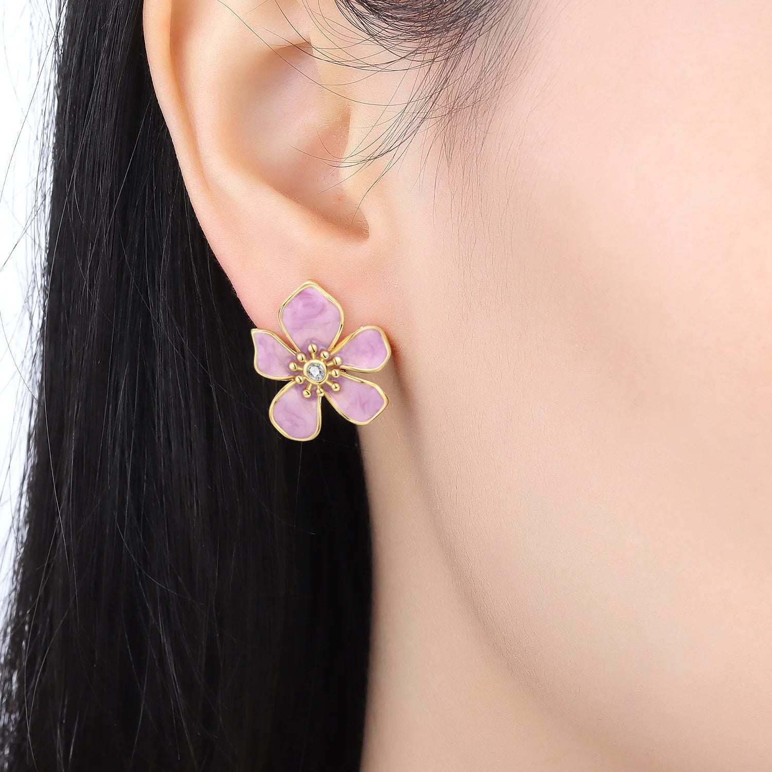PANPOKI S925 Sterling Silver Pink Flower Design Stud Earrings For Lady S925 Jewelry Party Anniversary Trendy Gifts