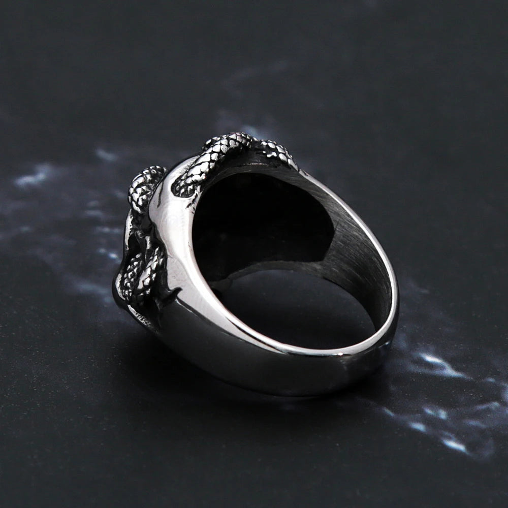 Gothic Vintage Stainless Steel Skull Snake Ring For Men Women Punk Hip Hop Unique Skull Rings Fashion Creative Jewelry Gifts