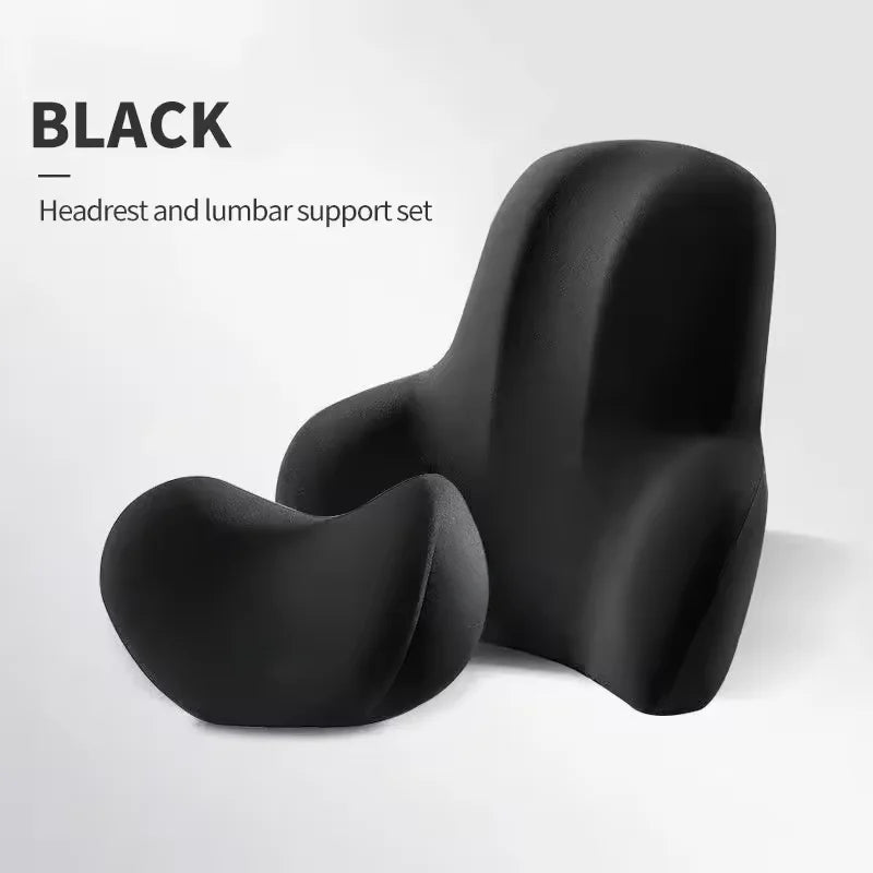 Ergonomic Car Headrest Lumbar Support Set Memory Foam Neck Protection Cushion  Breathable Plush Cover Universal Vehicle Supplies