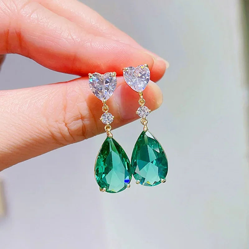 Women's Fashion Exquisite Topaz Pendant Earrings Bule Topaz Female Personality Wild Jewelry Peridot Earrings