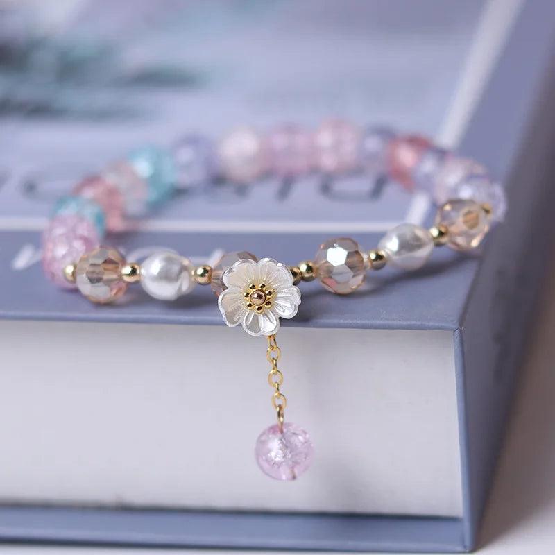 Korean New Luxury Crystal Flower Cubic Zirconia Pendant Bracelet Women Round Butterfly Shiny Rhinestone Bangle Jewelry